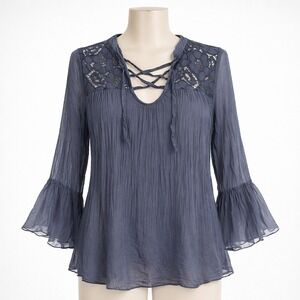 Vicolo Lace Whimsigoth Silk Satin Tunic Navy Blue Size S Sheer Dark Romantic